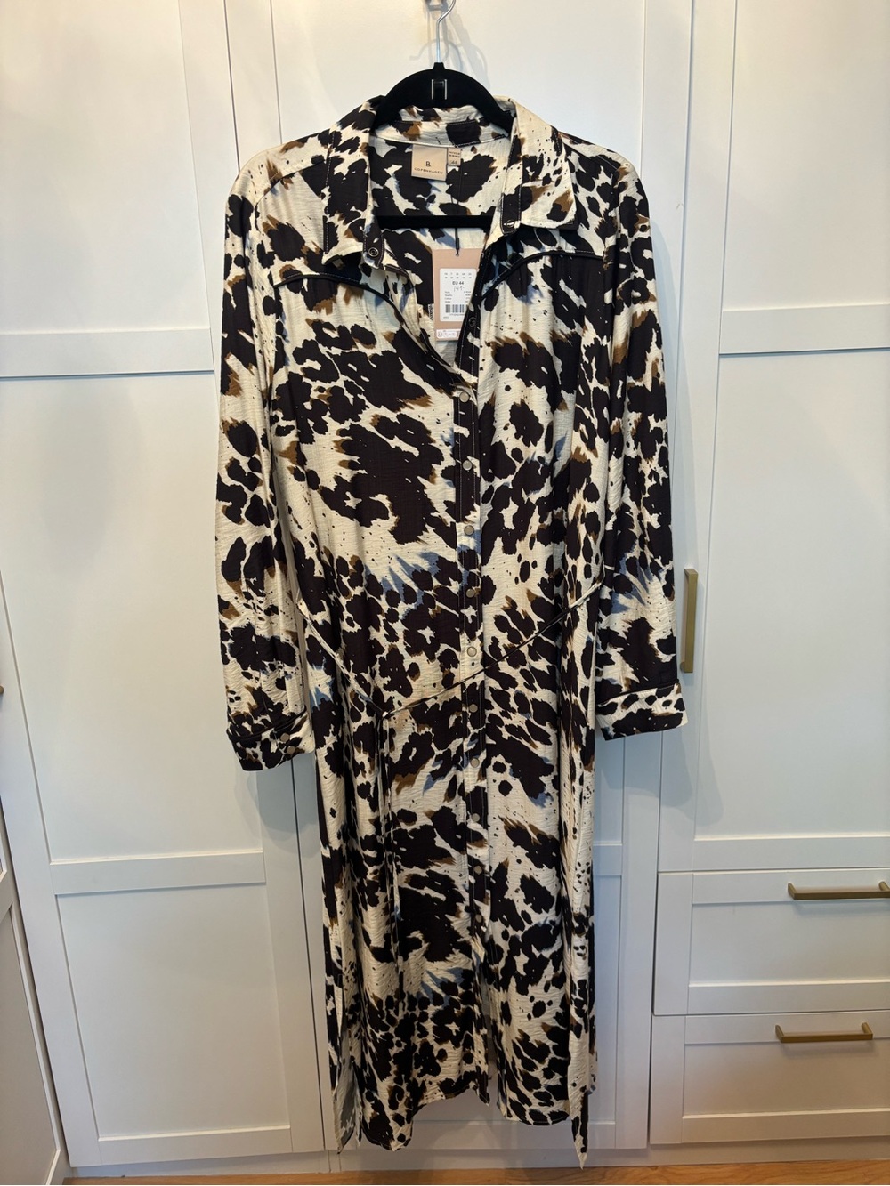 Long Sleeve Print Shirt Dress - Black & Cream